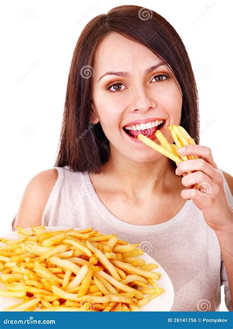 Woman Eating French Fries