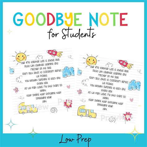 Note To Students Teacher Goodbye Letter To Kids Teacher End Of School