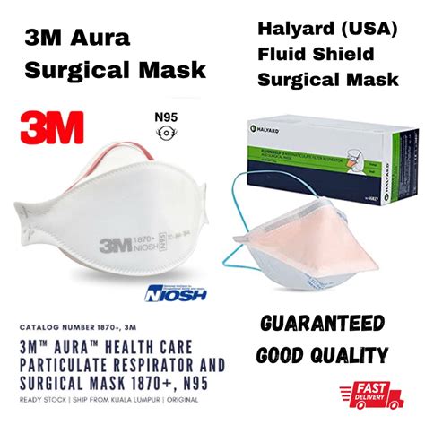 3M AURA 1870 N95 Mask Halyard Fluidshield Level 3 N95 Surgical Mask