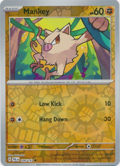 X4 Mankey 106 193 Common Reverse Holo Pokemon SV02 Paldea Evolved