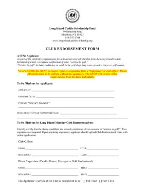 Fillable Online Club Endorsement Form Fax Email Print Pdffiller