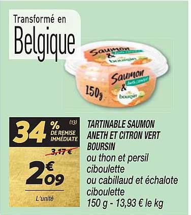 Promo Tartinable Saumon Aneth Et Citron Vert Boursin Ou Thon Et Persil