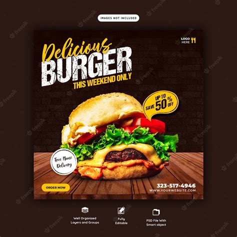 Premium Psd Delicious Burger And Food Menu Social Media Banner Template