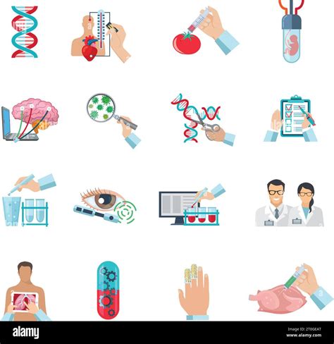 Flat Color Scientific Icons Set Of Biotechnology Genetic Engineering