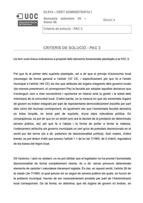 Solución PAC 3 Pac3 Administrativo I 03 DRET ADMINISTRATIU I