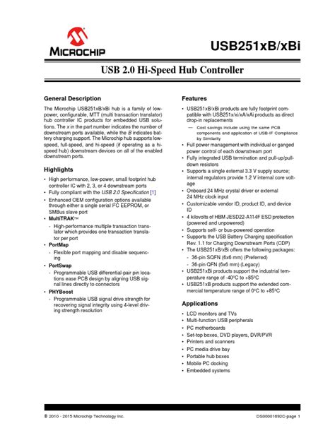 USB2512B Microchip Controller Hoja de datos Ficha técnica