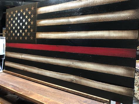 Thin Red Line Flag Wooden Red Line Flag Firefighters Flag Etsy