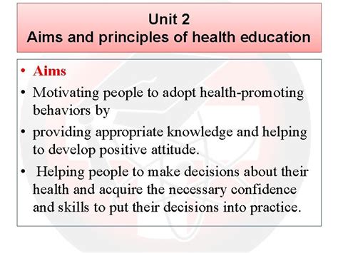 Unit Aims And Principles Of Health Education