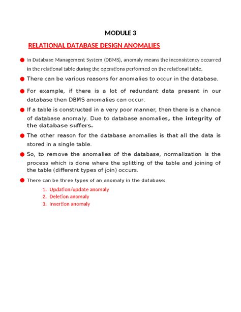 Anomalies And Normalisation In Dbms 1 Module 3 Relational Database