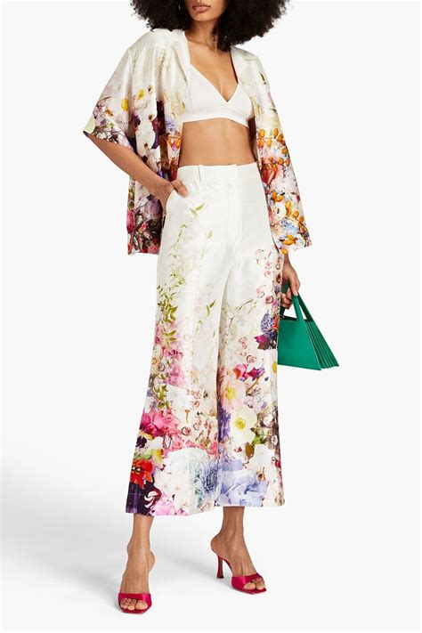 Zimmermann Printed Silk Satin Wide Leg Pants The Outnet