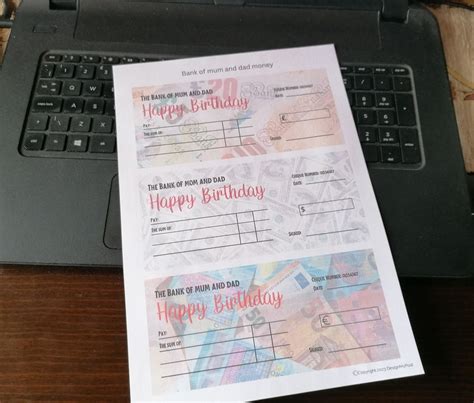 Bank Of Mum And Dad Birthday Cheque Gifting Cheque Template Euros