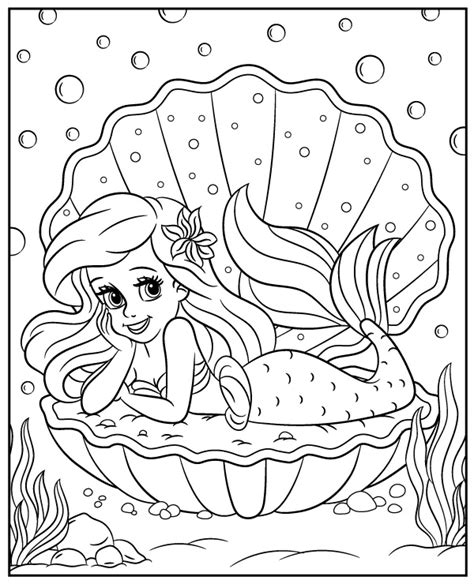 Mermaid In A Shell Coloring Page For Girls