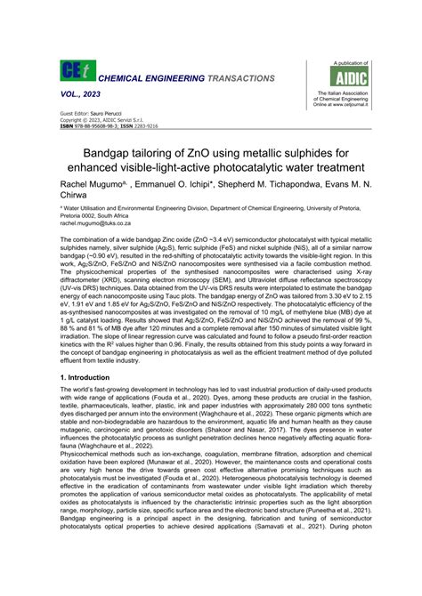 PDF Bandgap Tailoring Of ZnO Using Metallic Sulphides For Enhanced