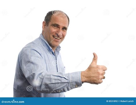 Smiling Man With Thumbs Up Positive Sign Stock Photo Image Of Middle