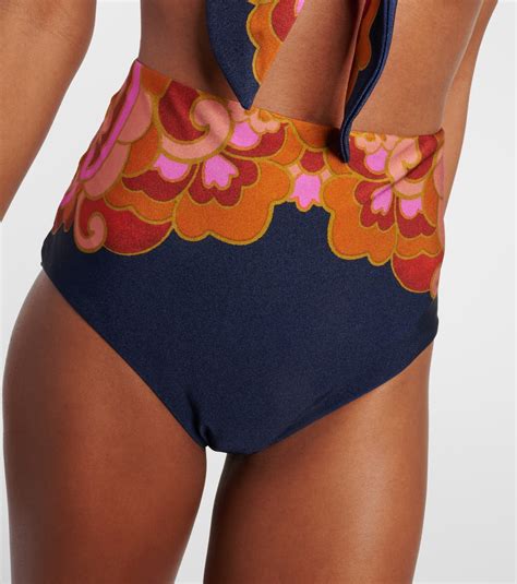 Acadian Printed High Rise Bikini Bottoms In Blue Zimmermann Mytheresa