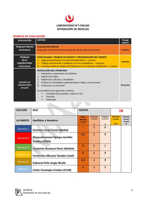 G1b Lab01 Reporte De Laboratorio QuÍmica 3 Laboratorio N°1 Online