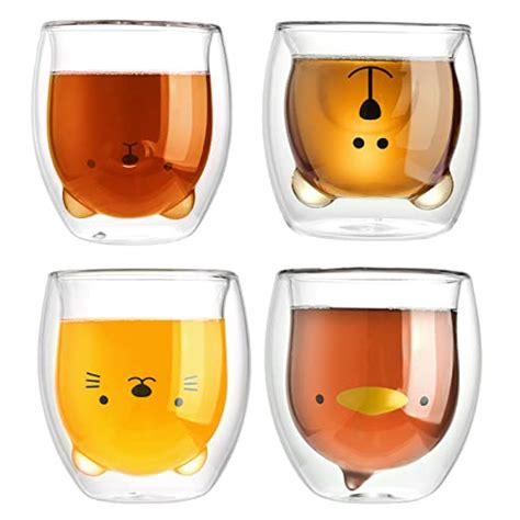 QYLJZB Lot de 4 tasses à café en verre à double paroi motif animal de