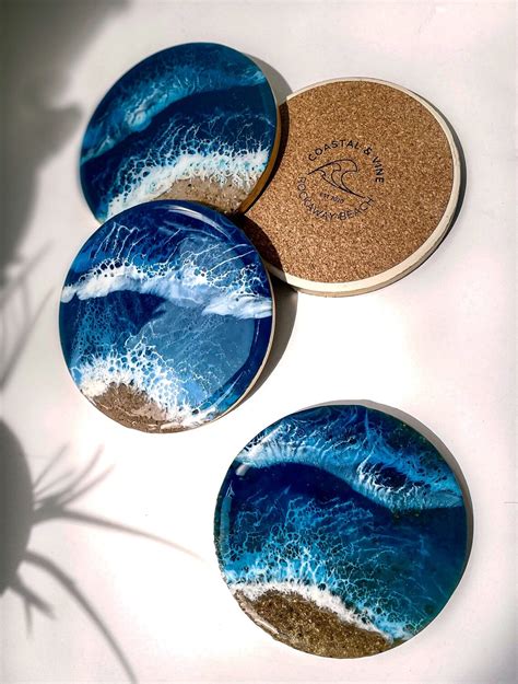 Resin Coaster Set Ocean Coasters Resin Beach Art Beach Etsy