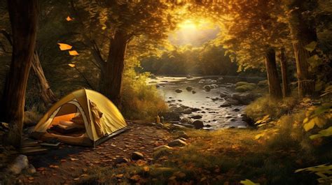 Premium Photo | Camping tent in a camping in a forest by the river