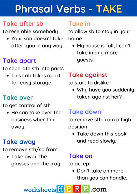 Phrasal Verbs With Take Definition And Example Sentences Pdf Worksheet