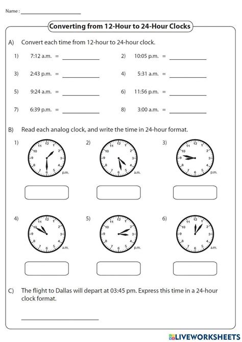 Converting from 12-hour to 24-hour clocks worksheet | Live Worksheets ...