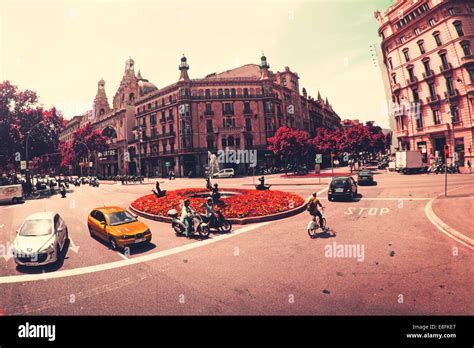 Spain Barcelona Street Scene Stock Photo Alamy