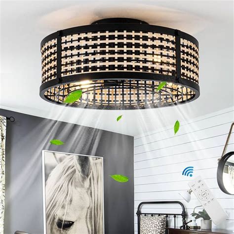 Eehtith Boho Ceiling Fans With Lights Flush Mount Inch Caged Low