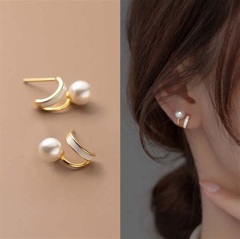 Dainty Pearl Hoop Earringsgold Pearl Earringsgold Pearl Hoopsdouble