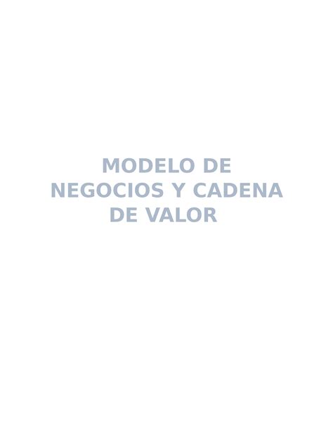 Ejercicio 2 Modelo DE Negocios Y Cadena DE Valor Modelos De Negocios