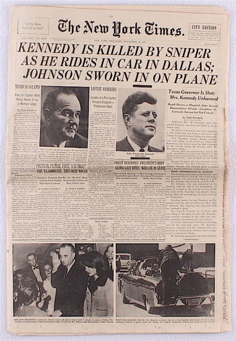 Vintage Original 1963 New York Times Newspaper Headlining John F