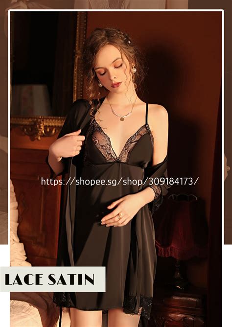 Sg Stock Fumiko Sexy Lingerie Sets Lace Night Dress Silk Sleepwear Women Pyjamas Dress Satin