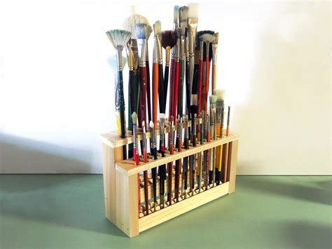 Wooden Paint Brush Holder Paintbrush Stand Wood Brush Caddy Etsy