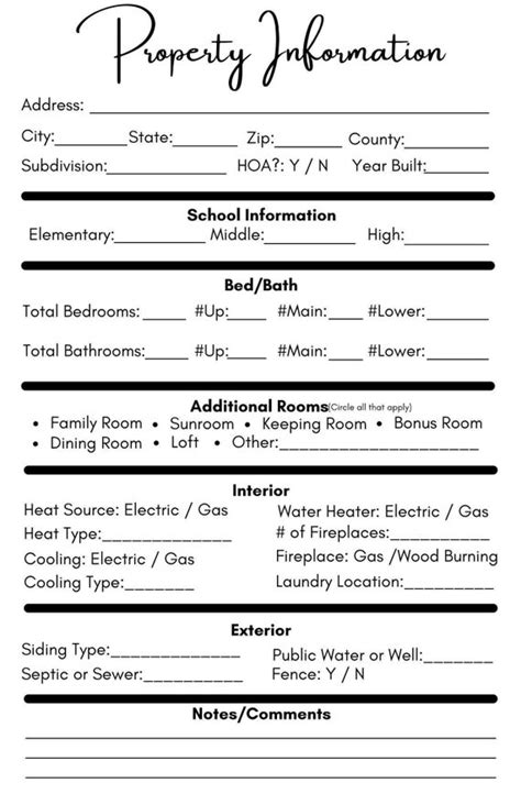 Real Estate Property Information Sheet Etsy