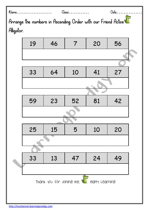 Ascending Order Worksheet,put Numbers In Order From Least 01E