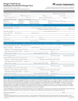 Oregon Small Group Employee Enrollmentchange Form Brokernet Kp Fill