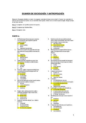 Examen Sociolog A Y Antropolog A Curso Pdf