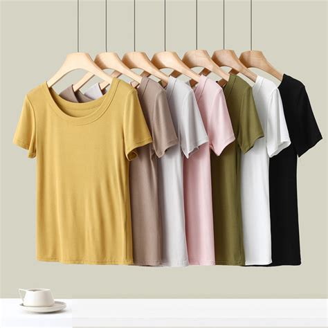 Modal Round Neck Short Sleeved T Shirt Thin Threaded Womens Summer