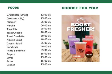 Menu Boost Coffee Abdelmoumen Casablanca Les Meilleurs