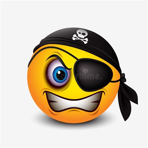 Cute Pirate Smiley Wearing Black Pirate Scarf And Eye Patch Emoticon