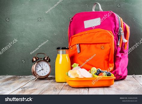 Colorful School Backpack Lunch Box Fruits Stock Photo 2182635509 ...