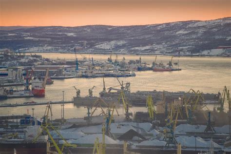 Murmansk Port in February Sunset Editorial Photography - Image of ...