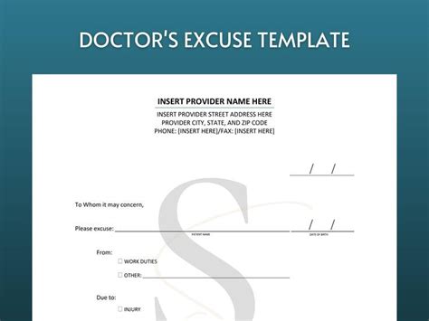 Printable Doctors Note Excuse Template Digital Download From