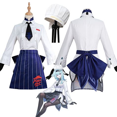 Genshin Impact Pizza Hut Eula Cosplay Costume Anime Girl Eula Waiter D