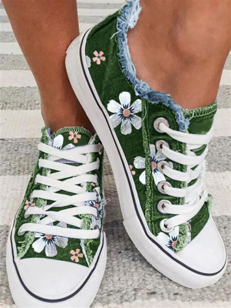 Womens Floral Pattern Canvas Shoes Lilicloth