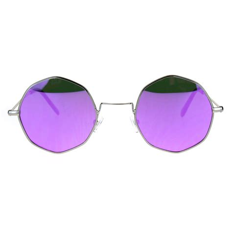 Sa106 Color Mirror Lens Octagon Metal Wire Rim Pimp Hippie Sunglasses Silver Purple Walmart