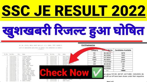 SSC JE Result 2022 SSC JE Cut Off 2022 How To Check Ssc Je Result