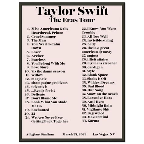 Taylor Swift March 24 2023 Setlist Premium Matte Paper - Etsy