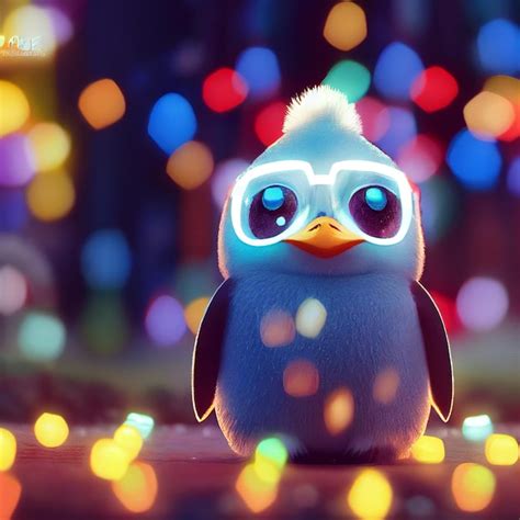 Premium Photo Cute Baby Penguin With Big Eyes And Christmas Lights 3d