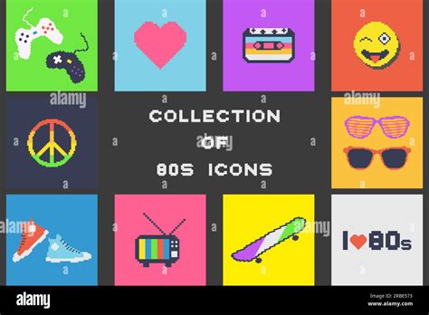 Collection Of Colorful Retro Icons Fashion Design 80 90s Bright