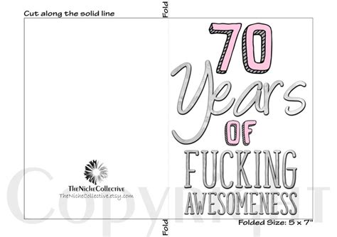 70th Birthday Card For Her Printable 70 Years Of Awesomeness Funny